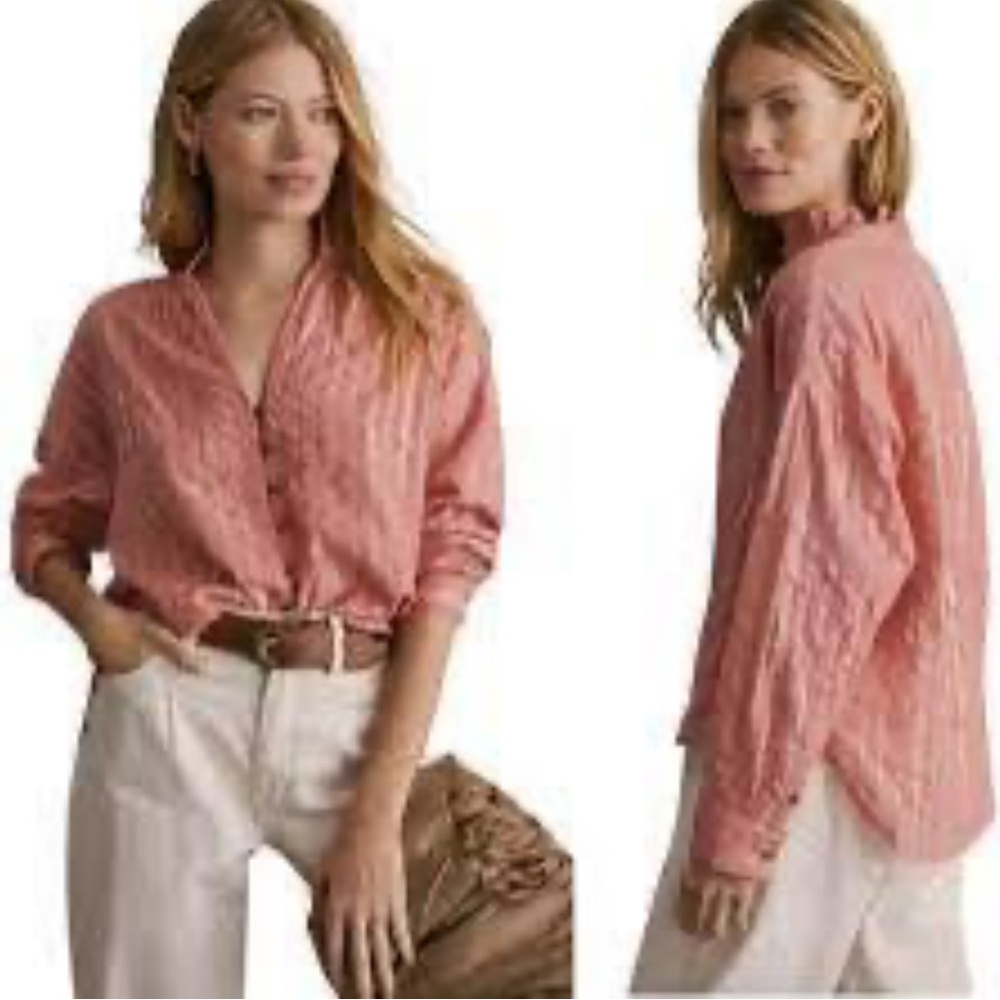 🛼Pilcro Anthropologie tacit/ Coral Button-Up Blouse metallic lines size S GUC..